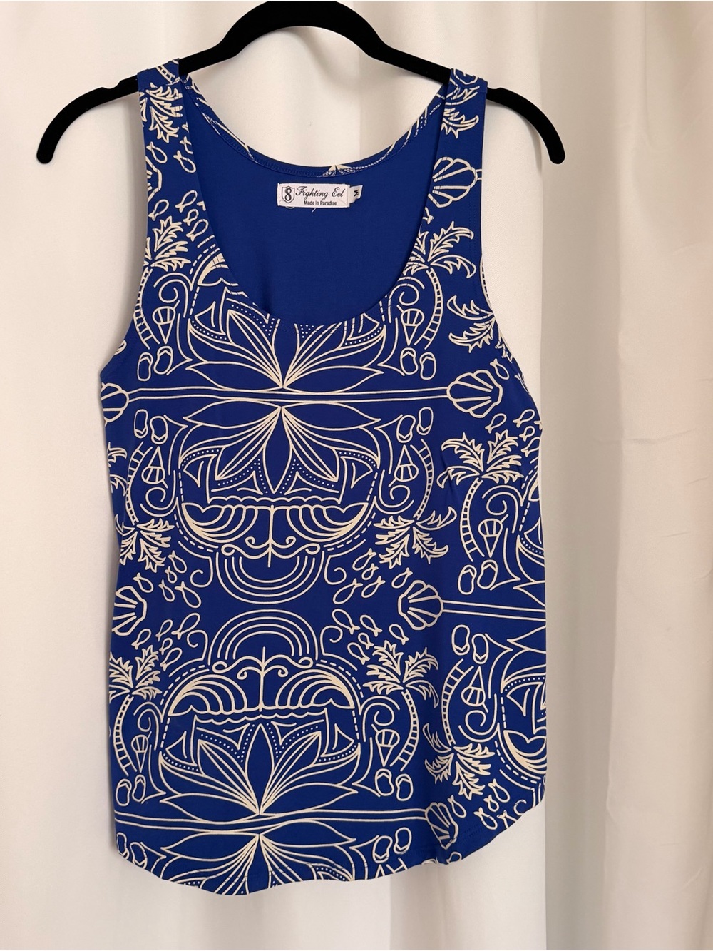 Blue Printed Scoop Neck Tank Top